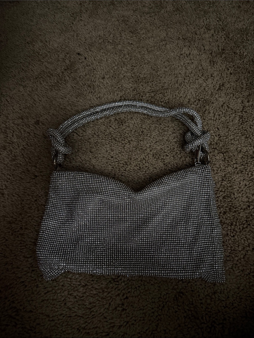 Silver Rhinestone Chain-Handle Evening Bag